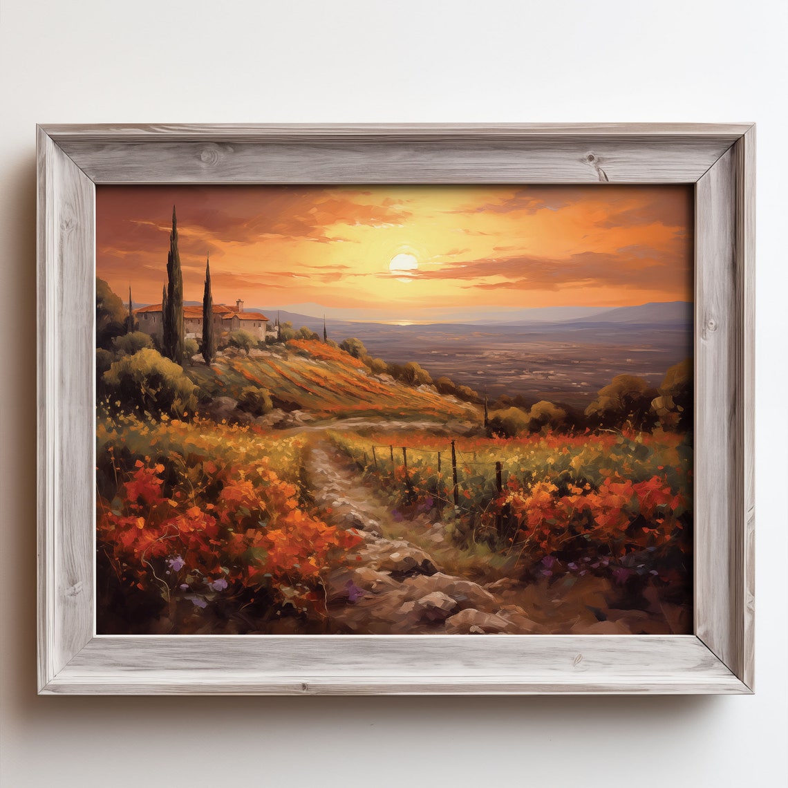 Dramatic Sunset Over A Hillside Vineyard And Villa Vintage Poster