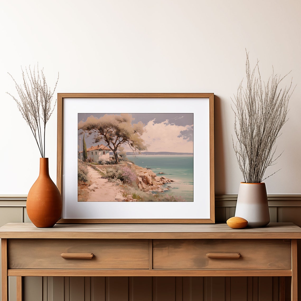 Mediterranean Villa on Rocky Cliff Oil Painting Style Poster - Image 4