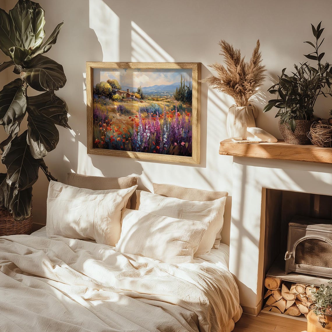 Wildflower Meadow Rustic House Mountain Vintage Oil Painting Poster - Image 2