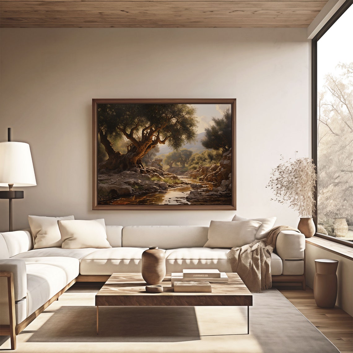 Ancient Olive Tree By Stream At Golden Hour Rustic Oil Painting Poster - Image 4