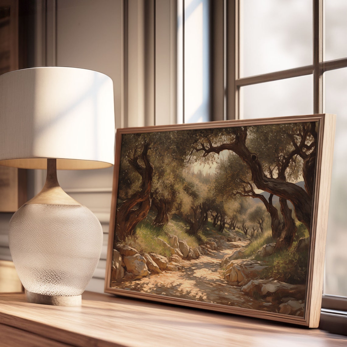 Olive Grove Tree Path Sunlit Stone Trail Oil Painting Poster - Image 3