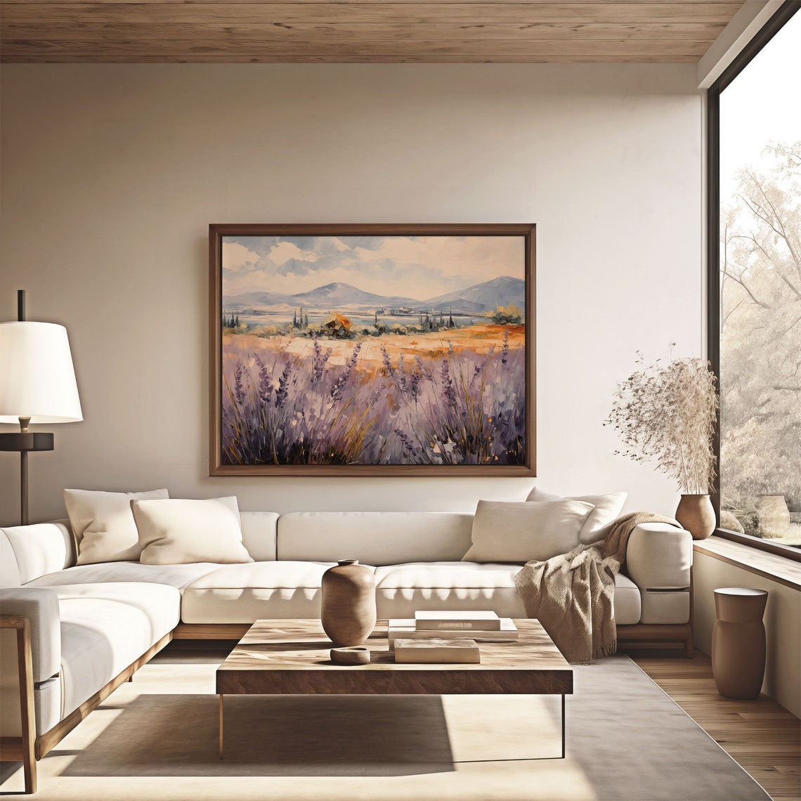 Purple Lavender Field Under A Golden Sky Mountain Countryside Poster - Image 4