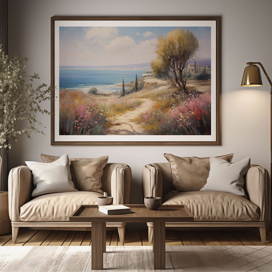 Pink Wildflower Path to Sea Painting Cypress Cliff Villa Poster - Image 3