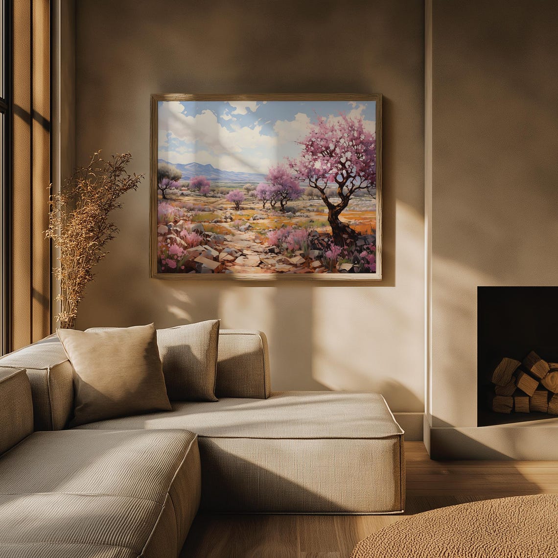 Pink Almond Blossom Trees Spring Orchard Oil Painting Poster - Image 2
