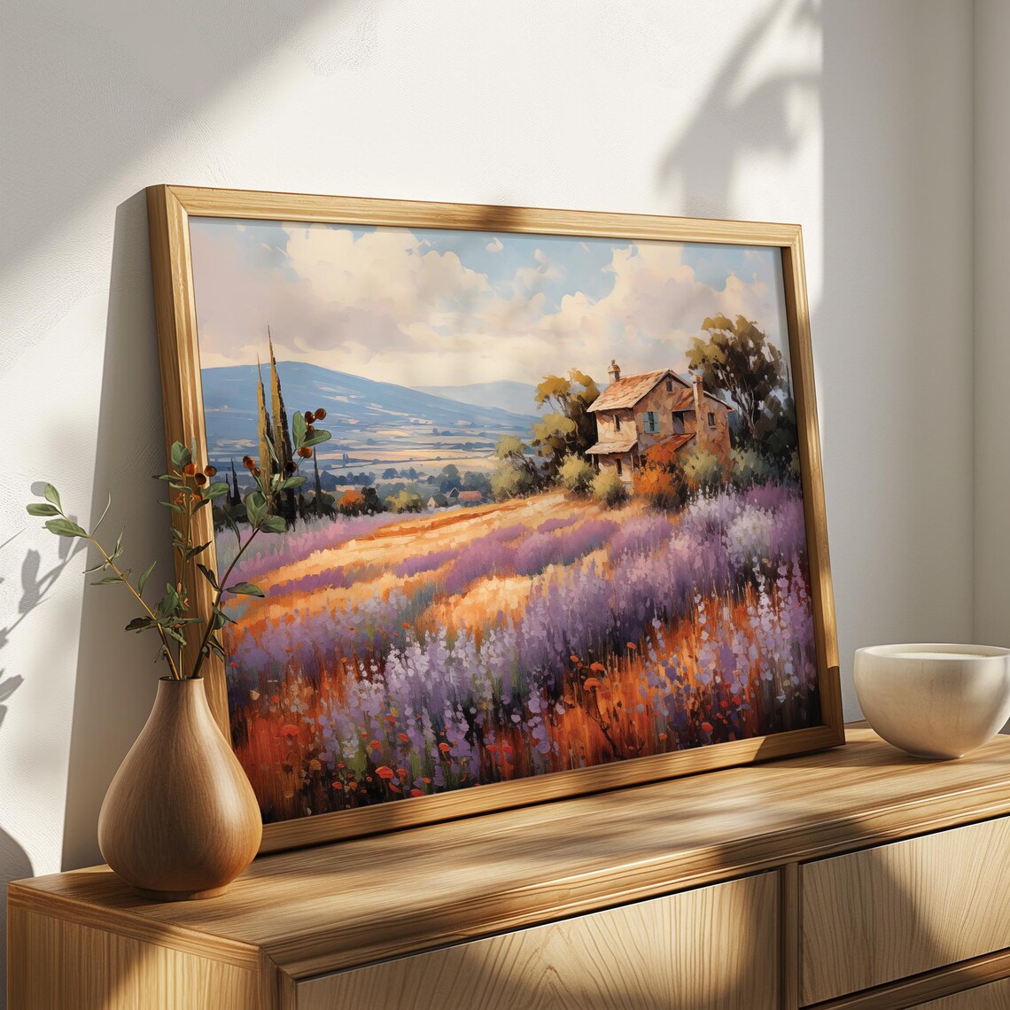 Country Villa Lavender Field Cypress Trees Hills Oil Painting Poster - Image 4