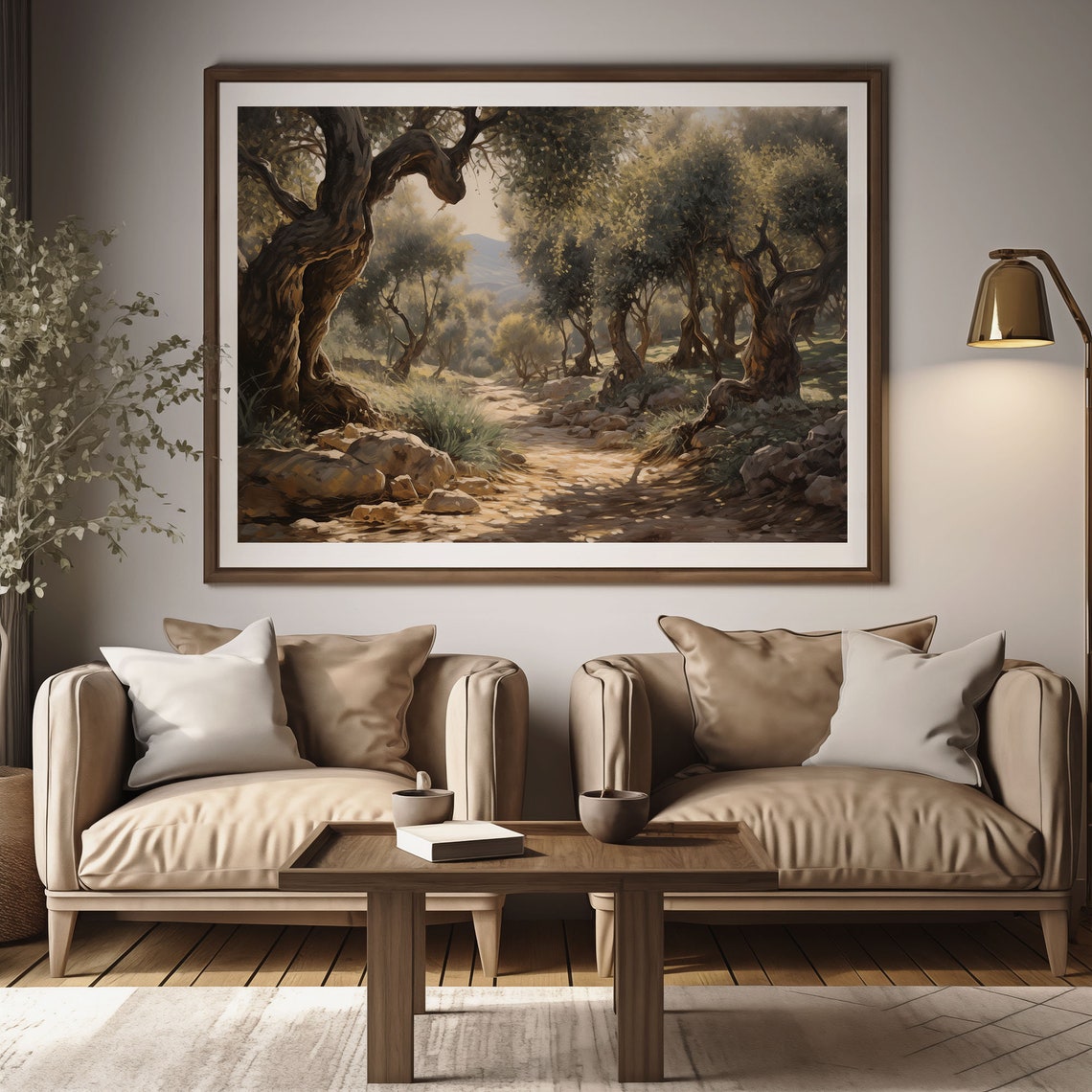 Ancient Olive Tree Grove Rocky Path Sunlight Oil Painting Poster - Image 2