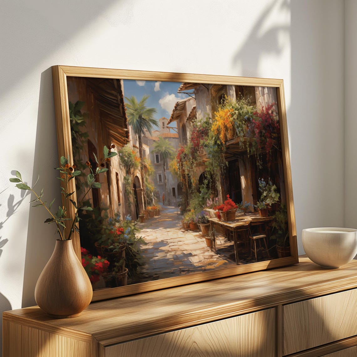 Charming Mediterranean Village Alleyway Flowering Balconies Poster - Image 4