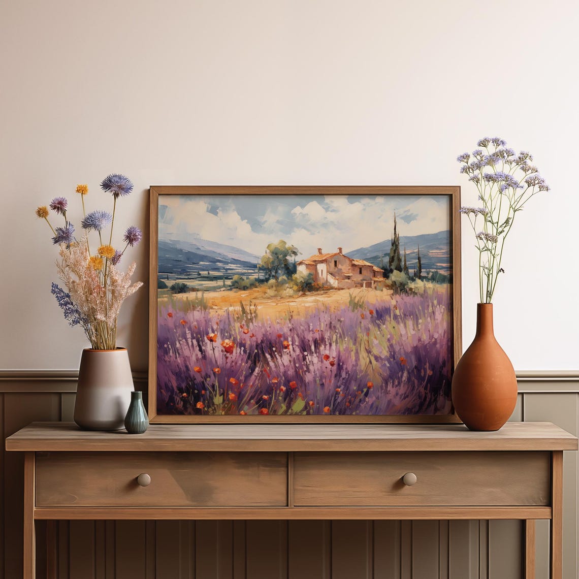 Purple Lavender Field Bloom Farmhouse Mountain Landscape Poster - Image 3