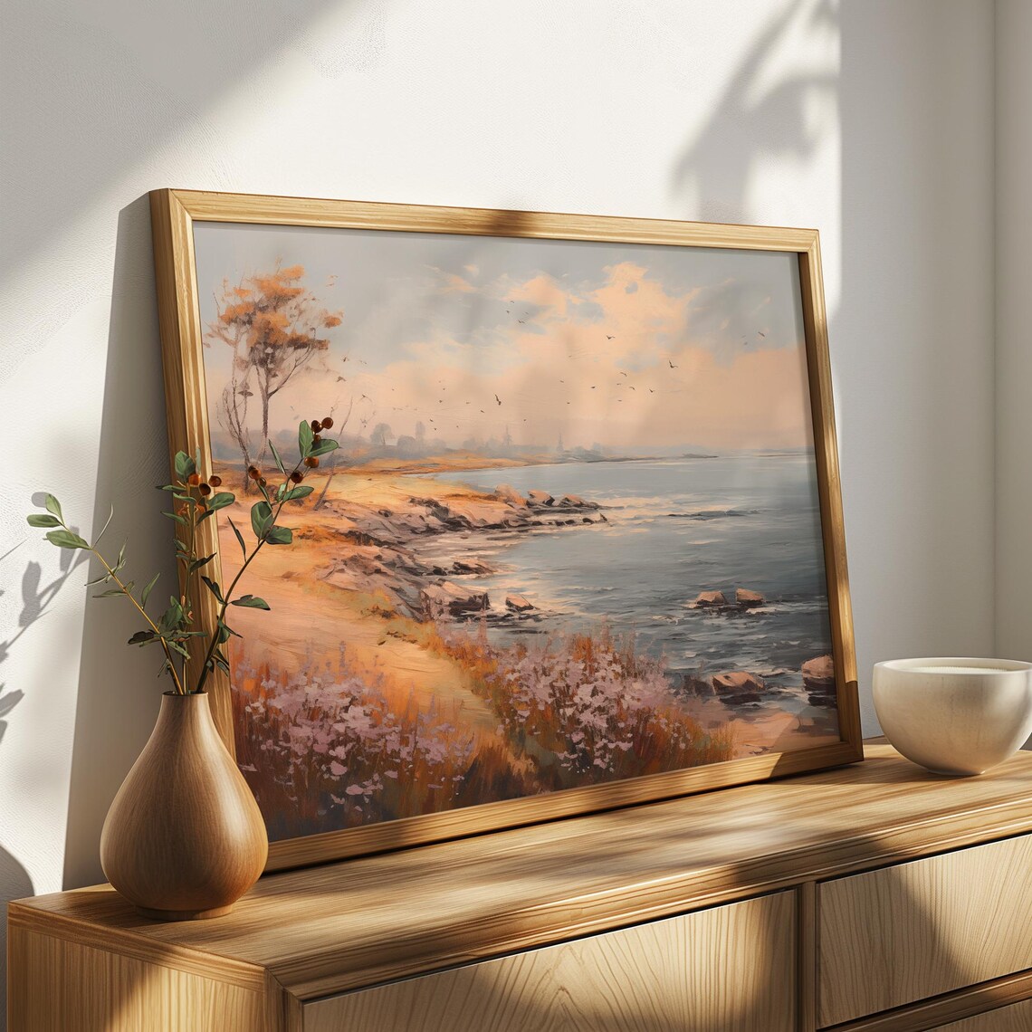 Serene Coastal Sunrise Landscape Pastel Seaside Painting Ocean Poster - Image 4