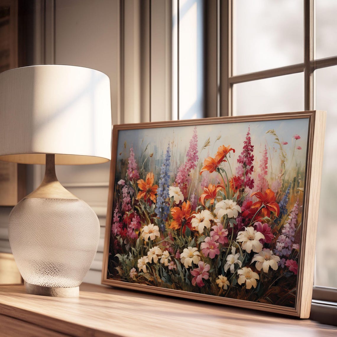 Colorful Wildflower Garden Oil Painting Vibrant Lilies Daisies And Lupines In Bloom Floral Nature Meadow Bright Flower Art - Image 2