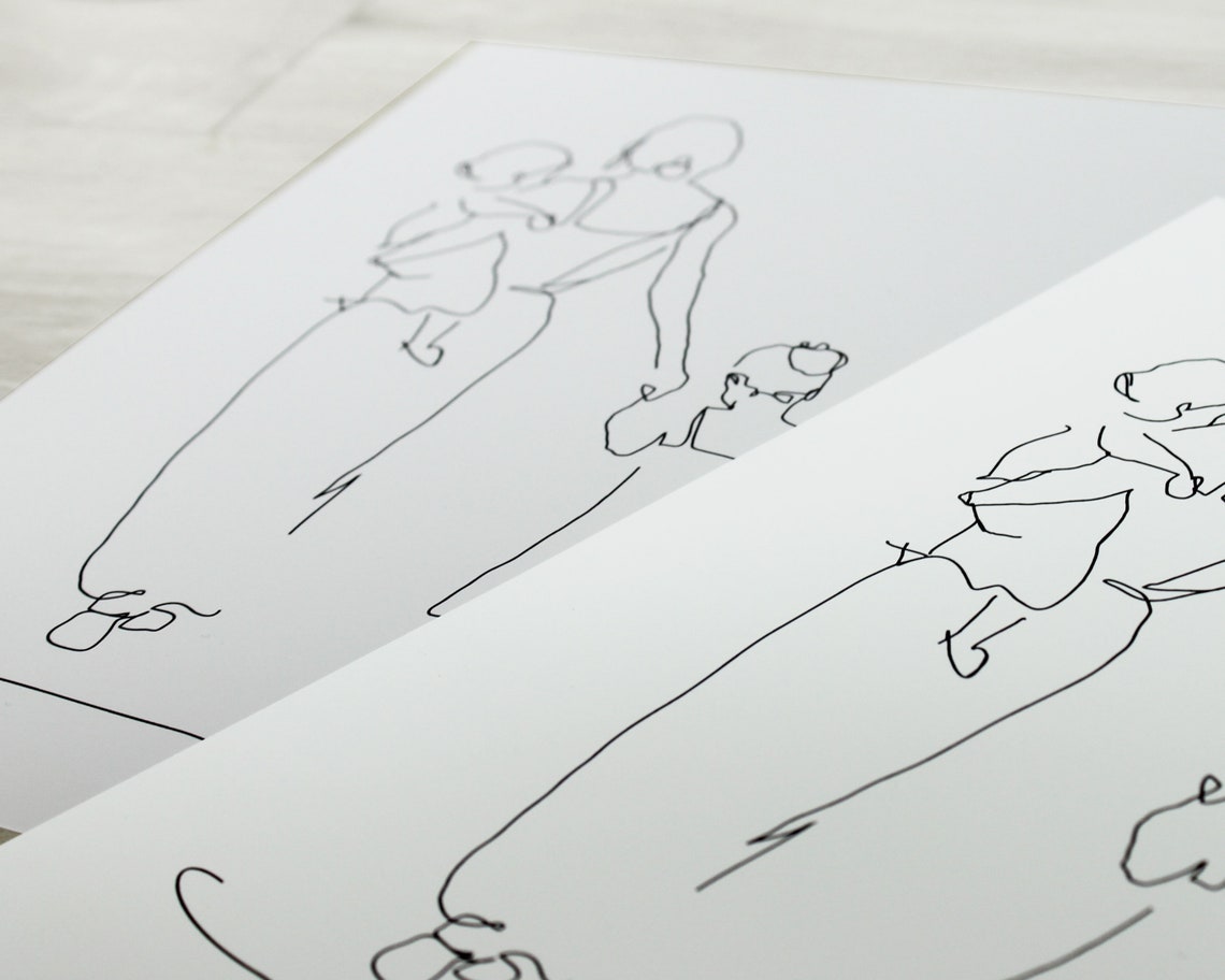 Mother Cuddling Her Two Young Sons in Sweet Line Art Style Poster - Image 2