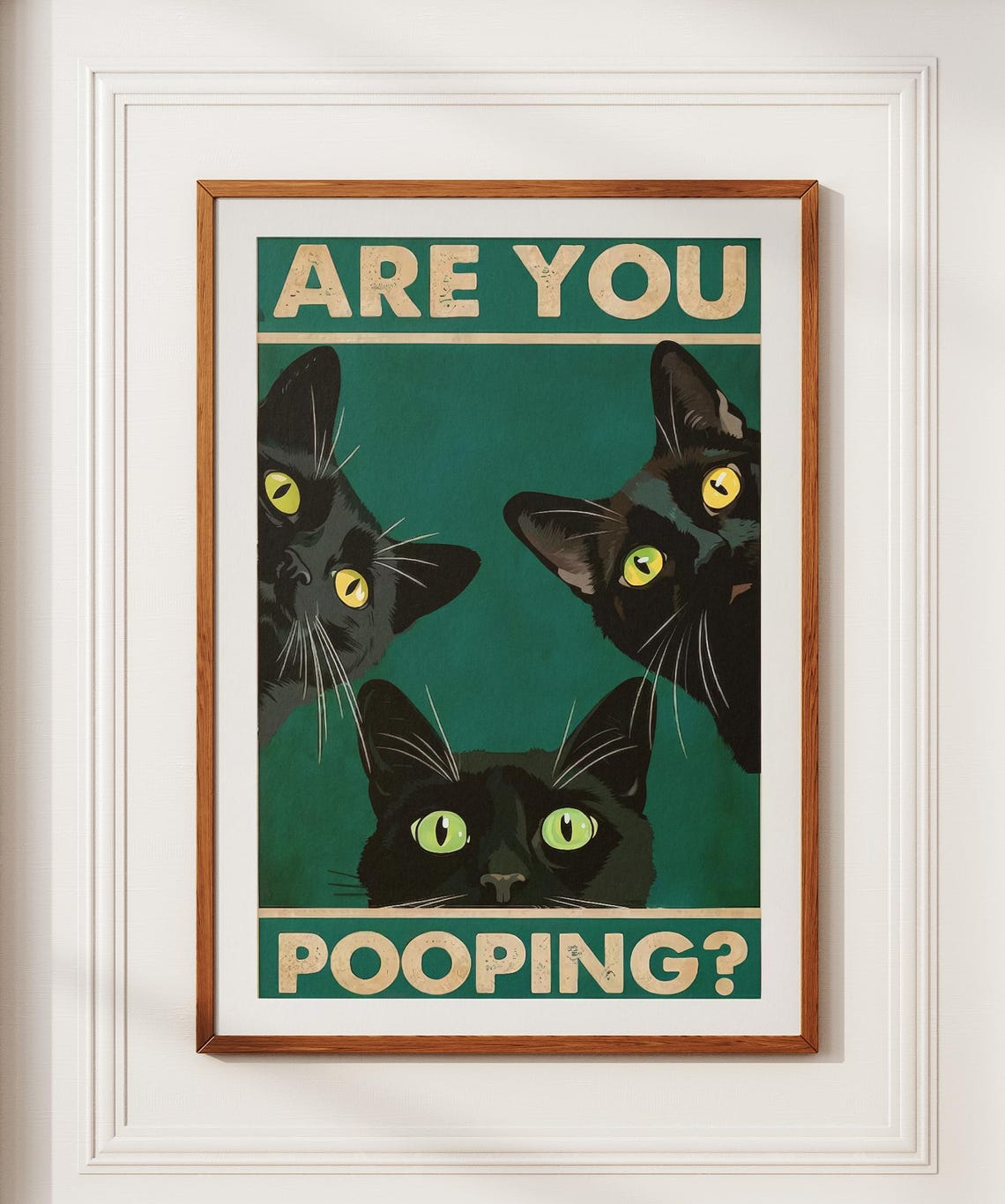 Are You Pooping Three Black Cats Vintage Green Funny Bathroom Poster