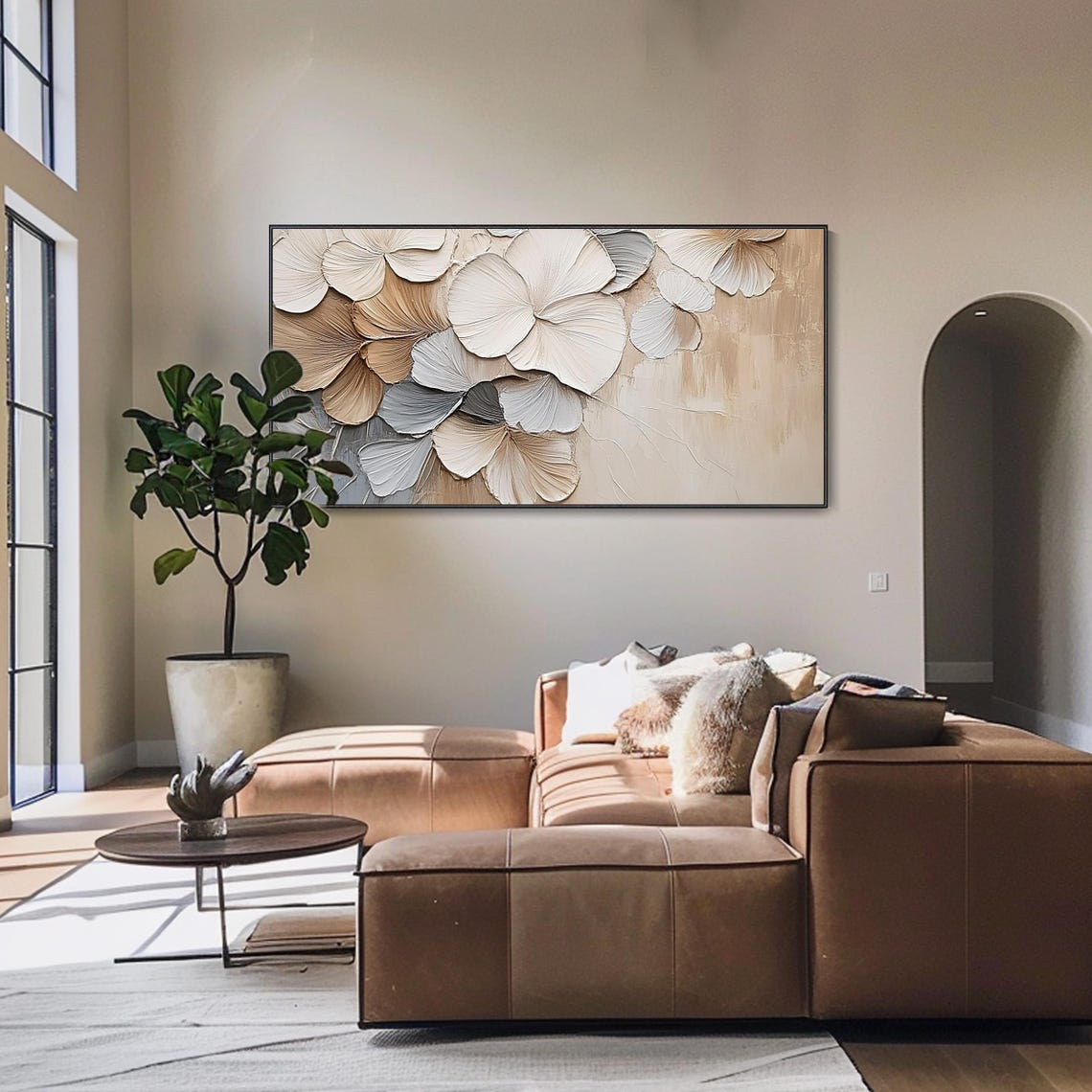 Neutral Beige Bloom Flower Impasto Textured Elegant Floral Wall Art - Image 4