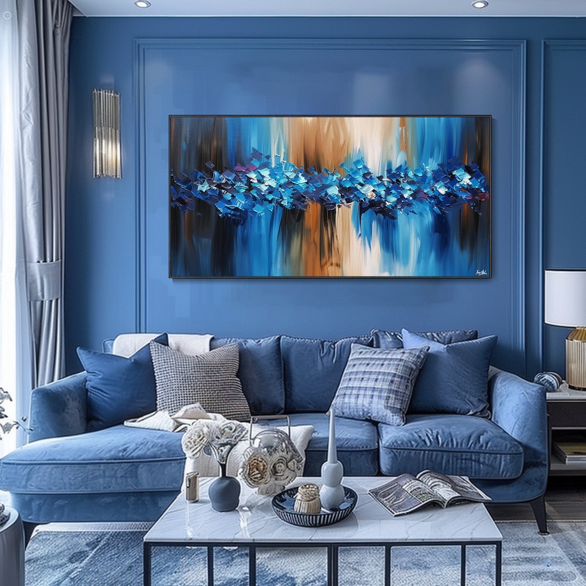Blue Abstract Crystal Horizon Palette Knife Textured Modern Art Poster - Image 3