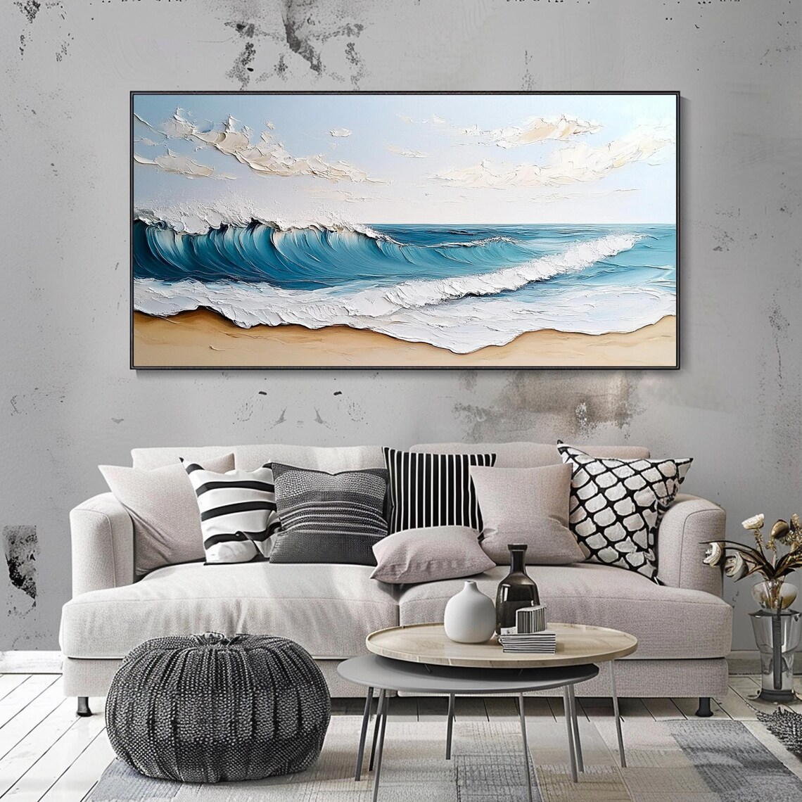 Turquoise Surf Wave White Foam Golden Sand Textured Plaster Seascape Poster - Image 4