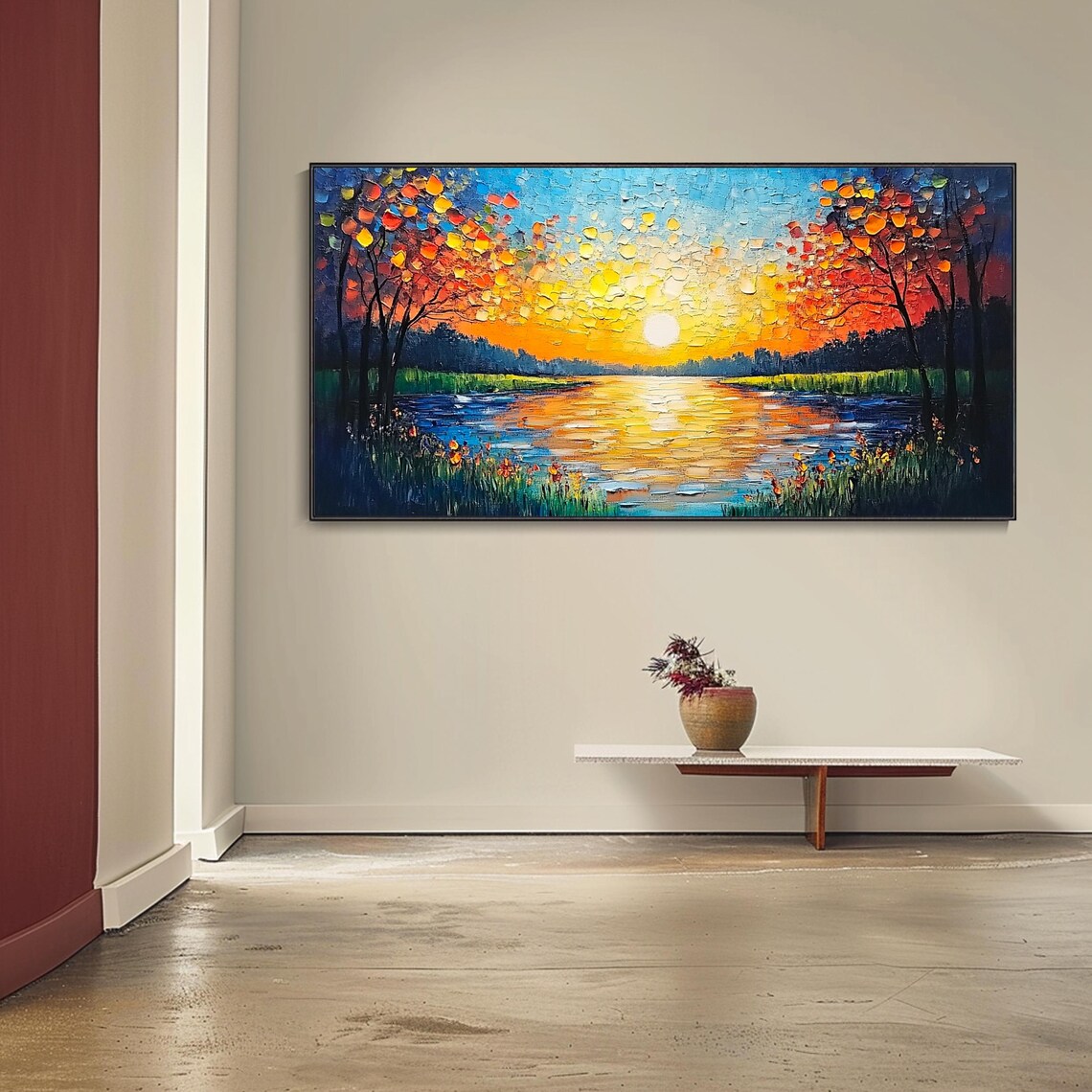 Sunset Lake Golden Trees Orange Reflection Landscape Art Poster - Image 4