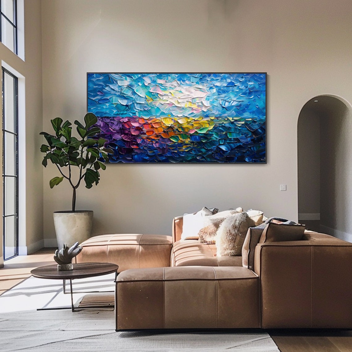 Vivid Purple Sunset Horizon Over Deep Blue Ocean Abstract Art Poster - Image 4