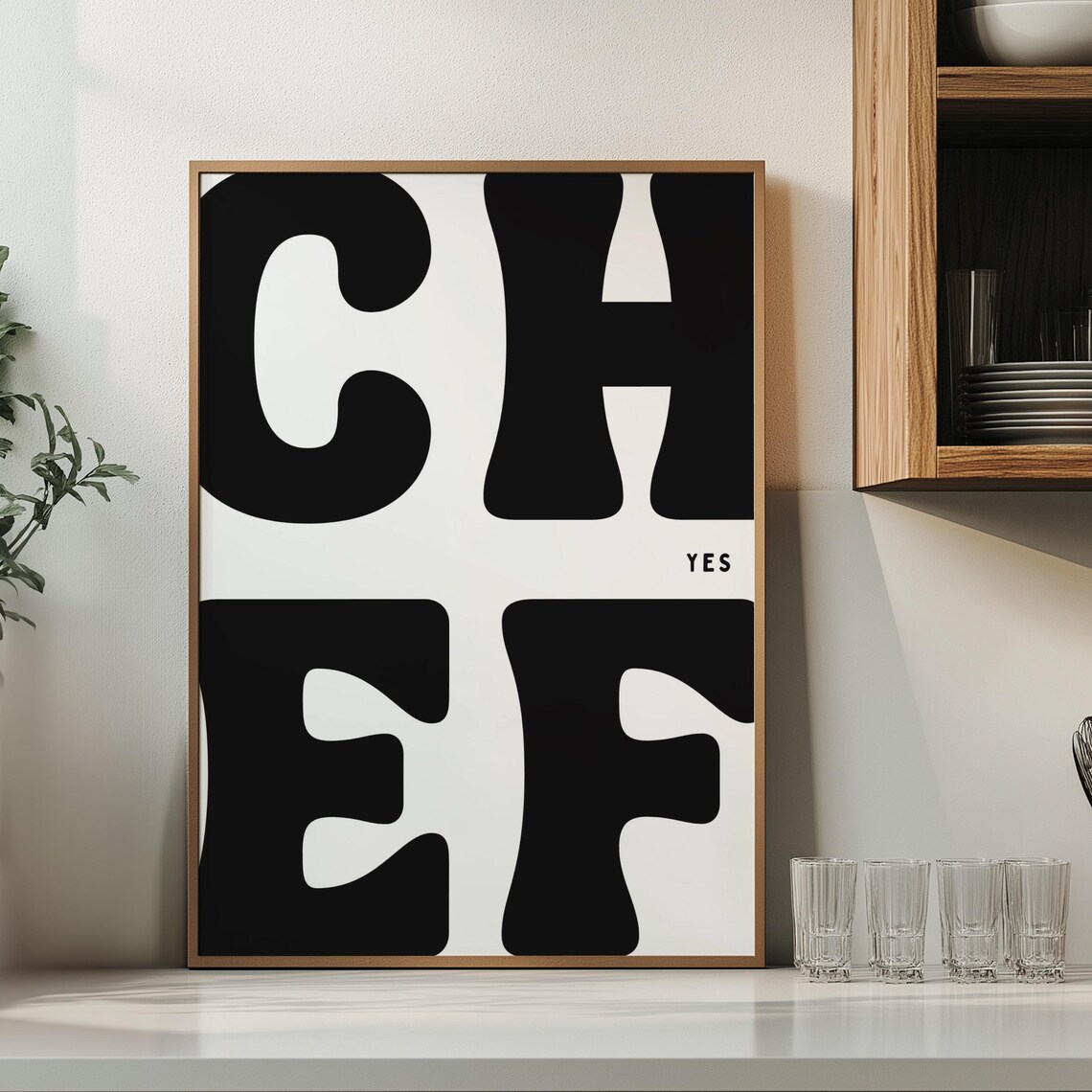 Yes Chef Wall Art Print Kitchen Wall Art Yes Chef Typography Print Kitchen Art Kitchen Typography Print Trendy Print