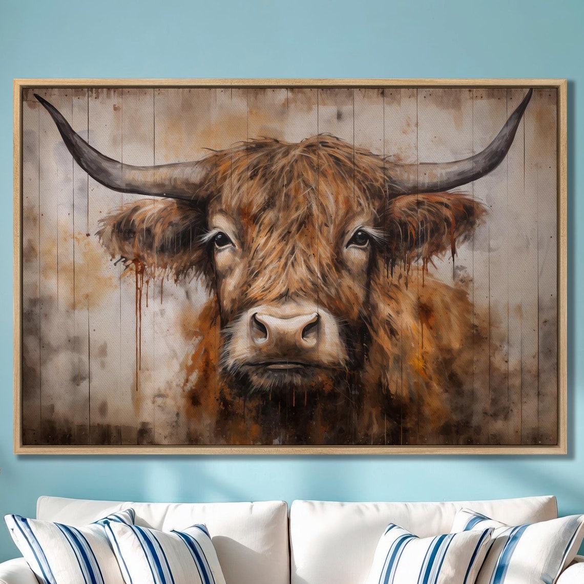 Highland Cow Close-Up Watercolor Rustic Farmhouse Cattle Poster