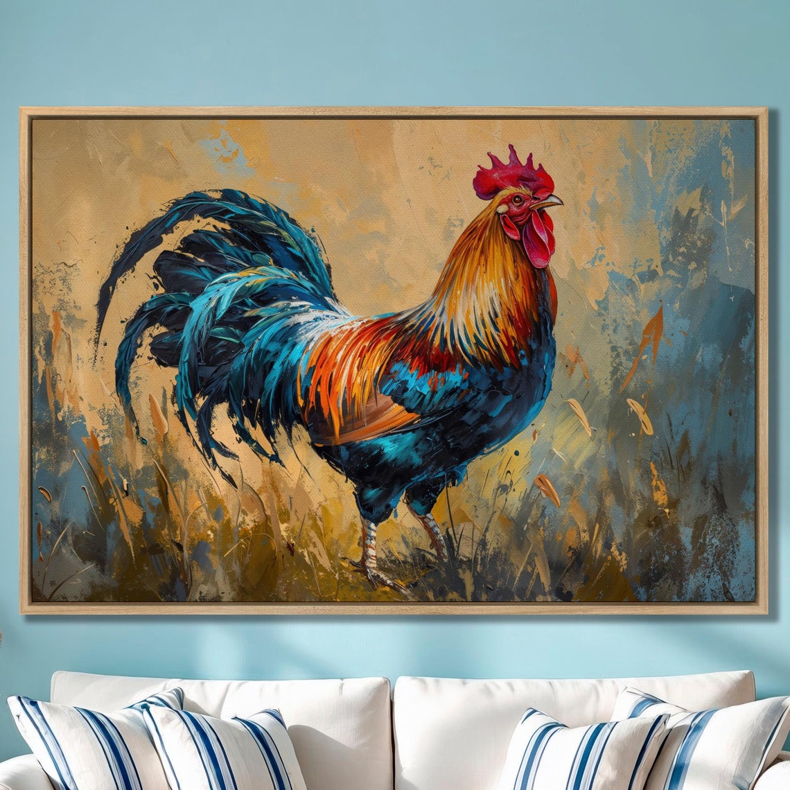 Vibrant Rooster Portrait Farmhouse Poultry Colorful Wall Art