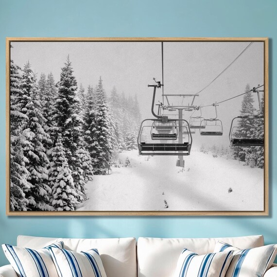 Ready To Hang Ski Lift Wall Art Snow Covered Spruce Trees Ski Lift Snowy Mountains Landscape Mountains Wall Art Skier Gift