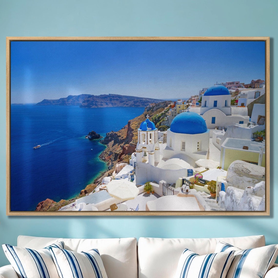 Santorini Blue Domes Aegean Sea Greece Island Travel Large Wall Art