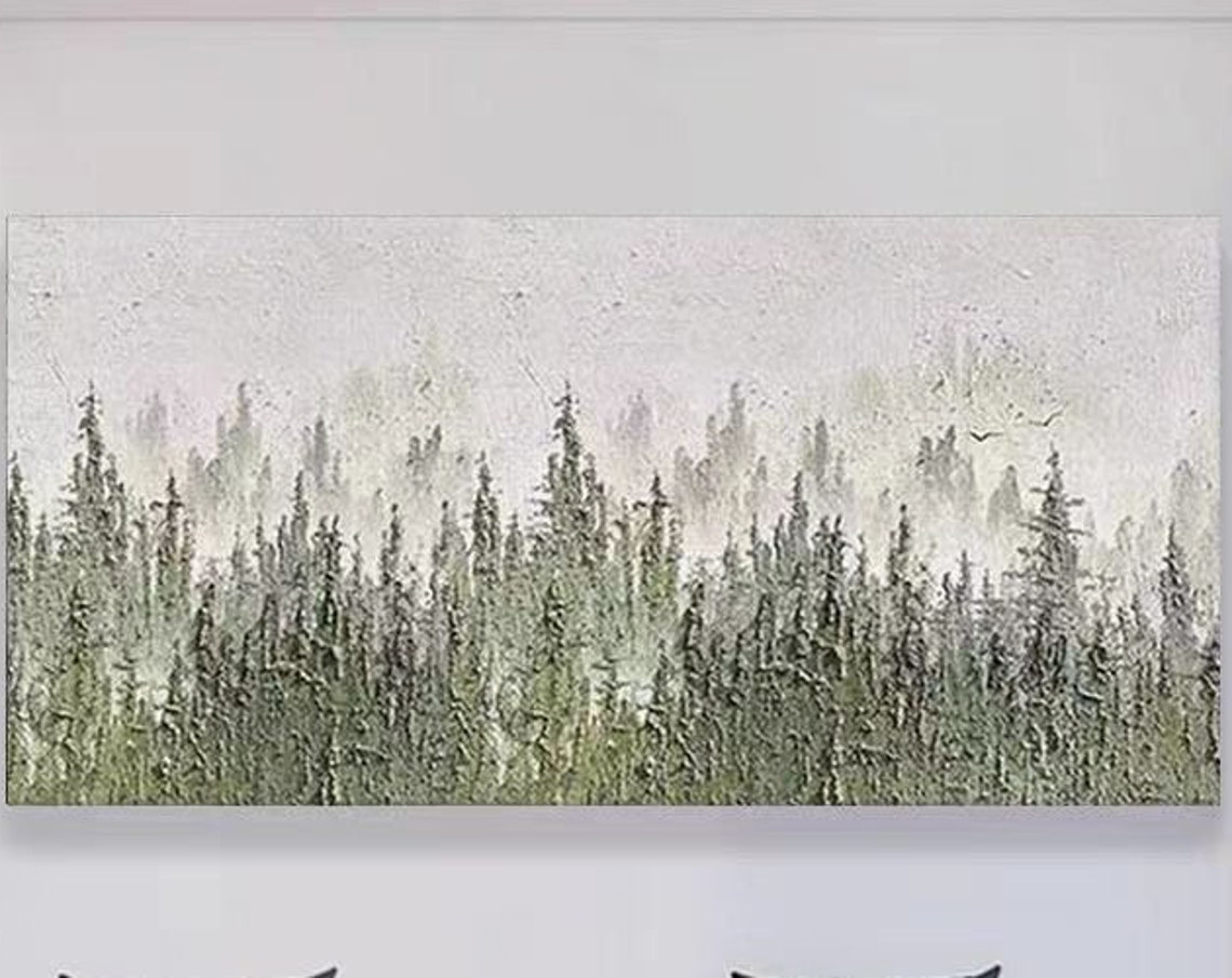 Misty Pine Forest White Fog Panoramic Landscape Nature Poster