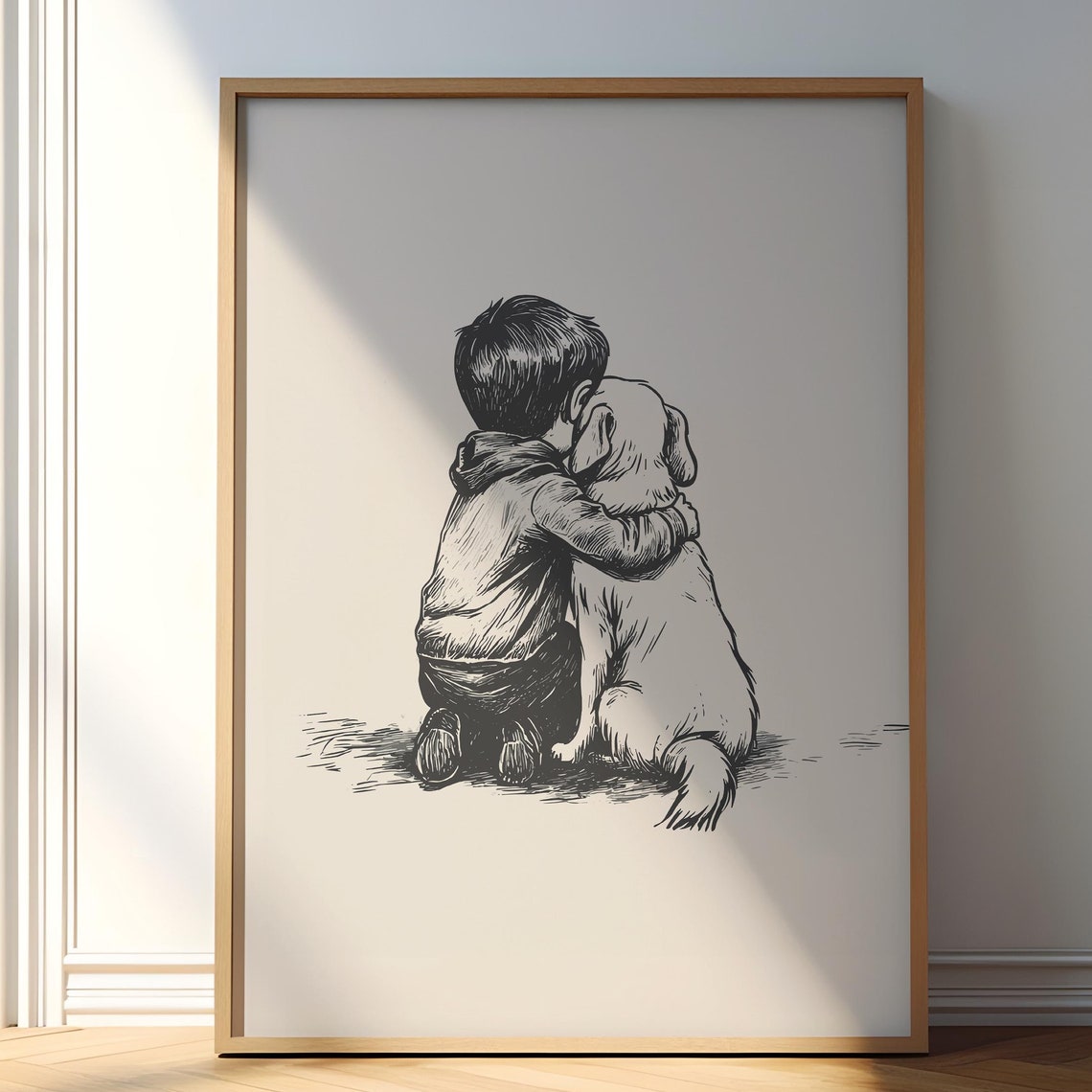 Vintage Nursery Print Boy And A Dog Print Dog Wall Art Antique Vintage Painting Farmhouse Decor Country Art Dog Drawing Dog Wall Art