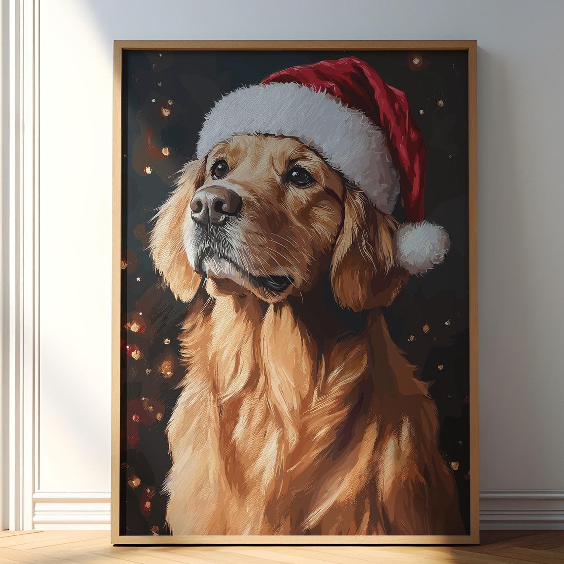 Christmas Golden Retriever Painting Retro Christmas Print Vintage Holiday Art Vintage Dog Print Christmas Gift Dog Art Xmas Drawing