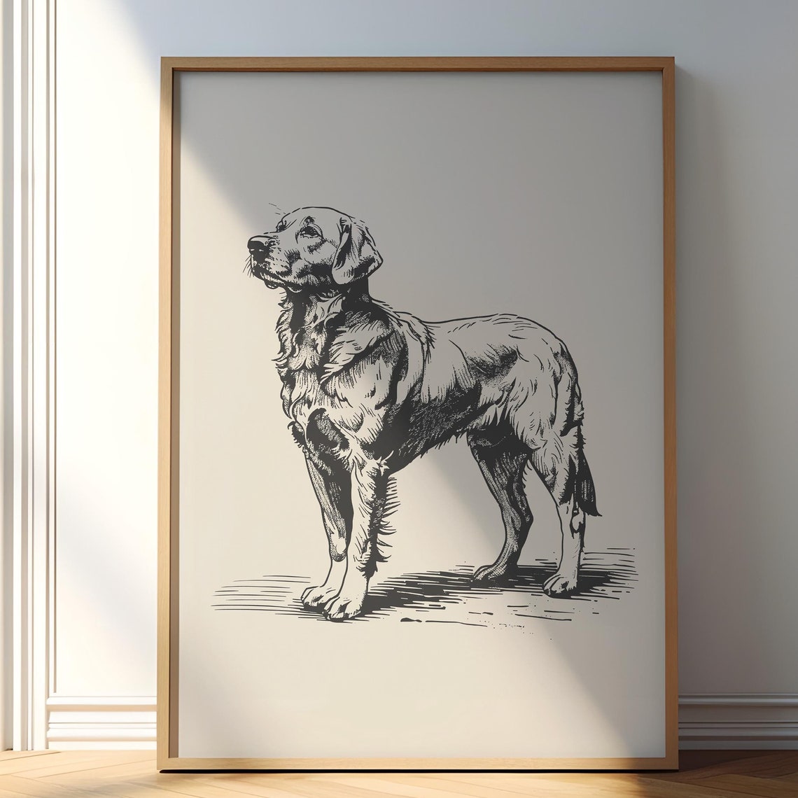 Dog Retro Drawing Golden Retriever Print Dog Vintage Drawing Dog Art Antique Vintage Painting Farmhouse Poster Retriever Illustration