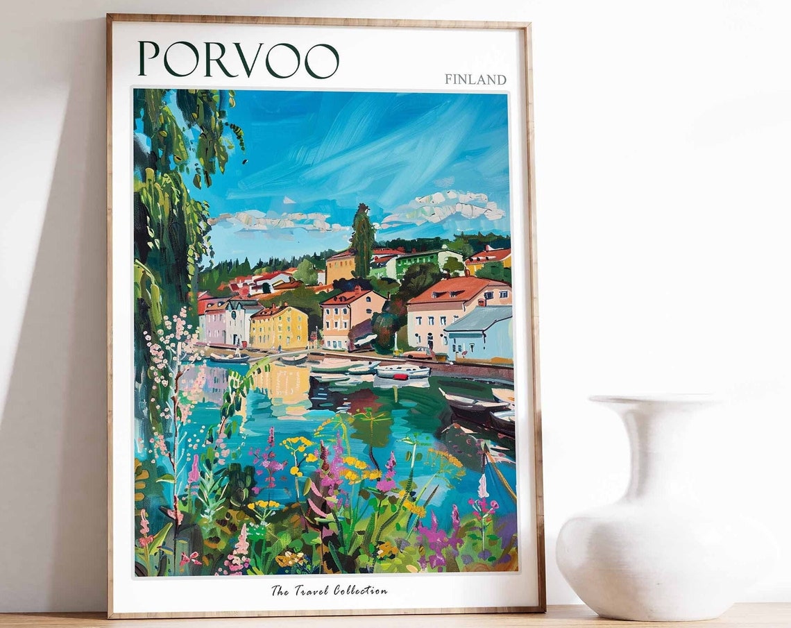 Porvoo Poster Finland Travel Print European Decor Europe Travel Poster Botanical Print Porvoo Gift Porvoo Travel Poster