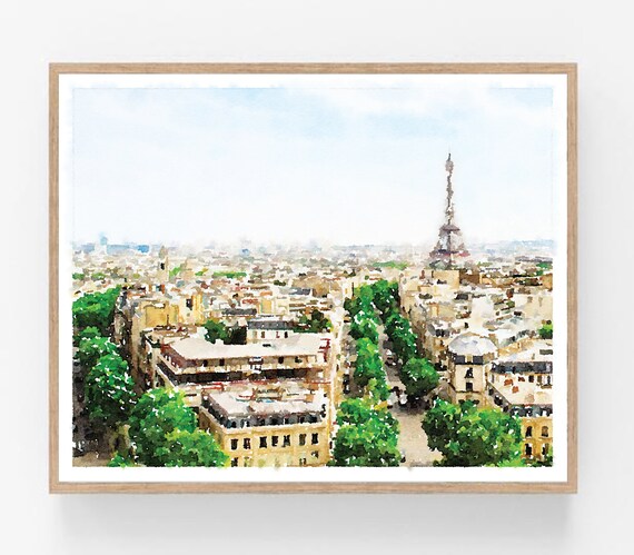 Paris Eiffel Tower Watercolor Skyline Romantic City View Art Poster