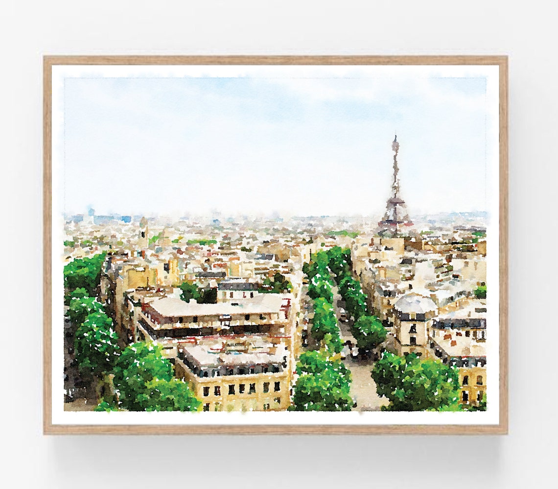 Paris Eiffel Tower Watercolor Skyline Romantic City View Art Poster