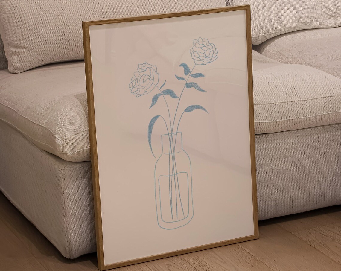 Blue Flower Bouquet Retro Farmhouse Art Print - Image 3