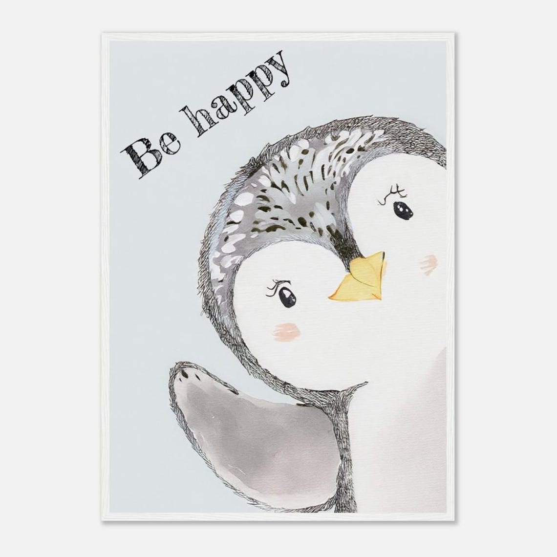 Be Happy Penguin Quote Cute Illustrated Nursery Decor Wall Art