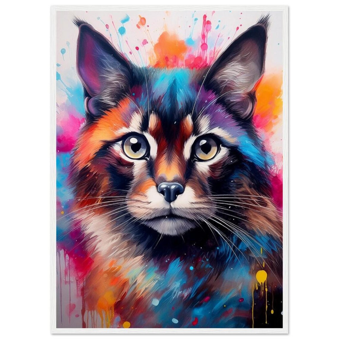 Colorful Watercolor Cat Portrait Splash Art Kids Room Poster - Image 2