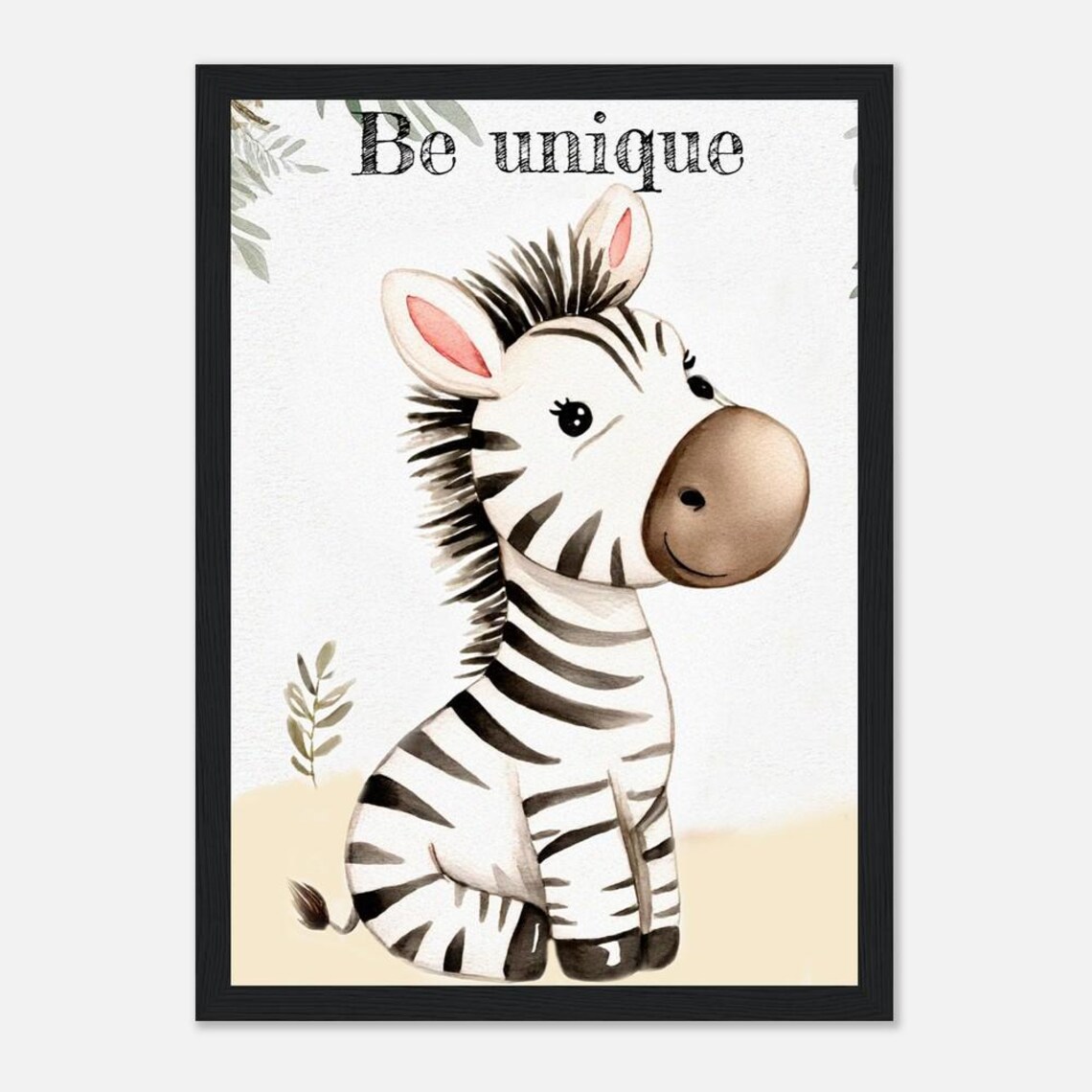 Be Unique Cute Baby Zebra Watercolor Nursery Kids Room Poster - Image 2