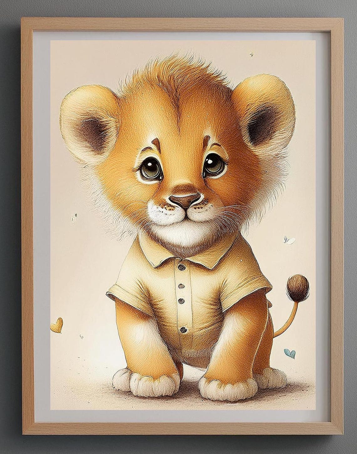 Baby Lion Cub in Button-Up Shirt Cute Nursery Illustration Poster - Image 3