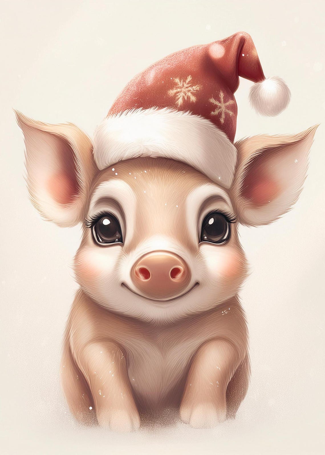 Smiling Christmas Piglet Close-Up Portrait Cute Holiday Poster