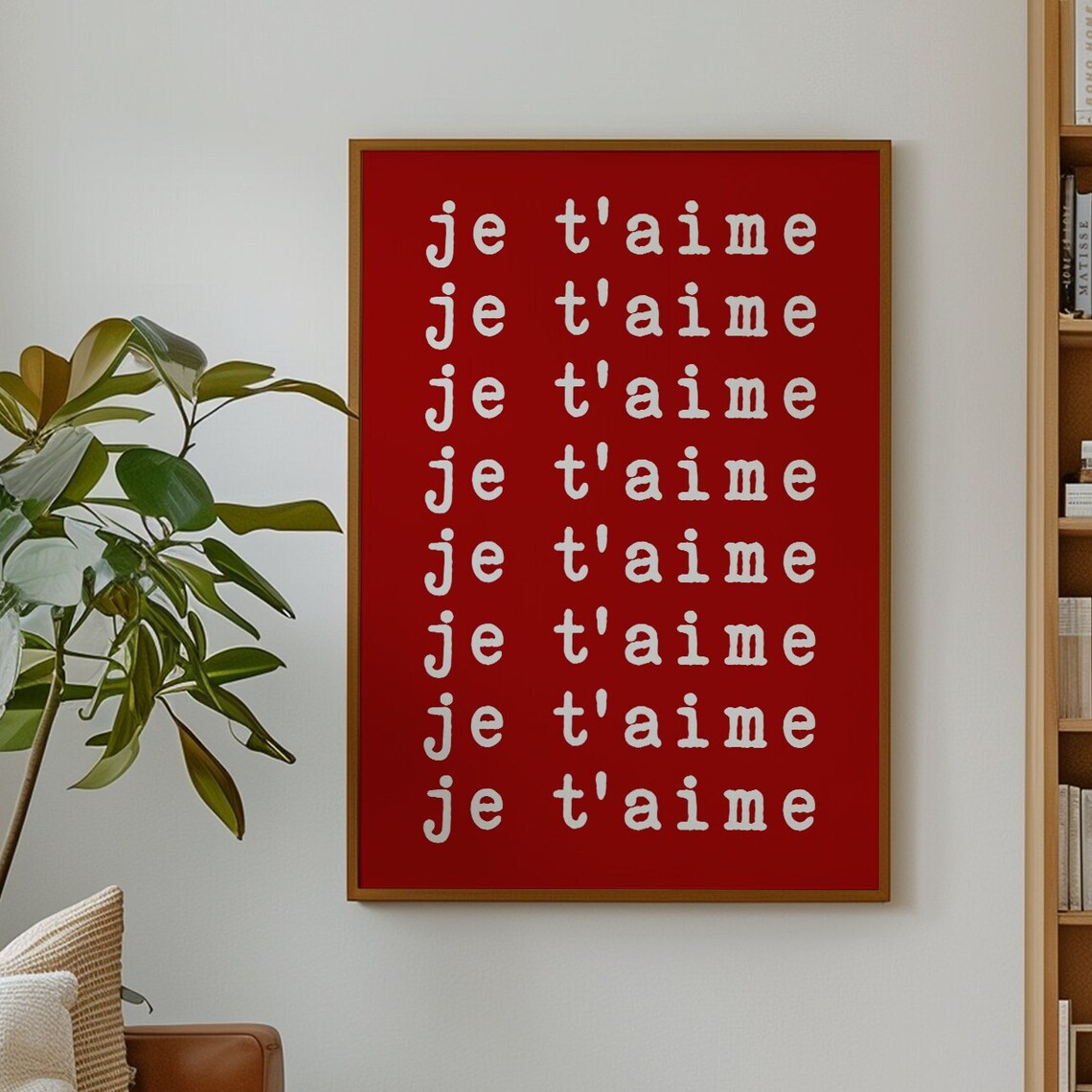 Je Taime Repeated Typography Red French Love Quote Wall Art Poster