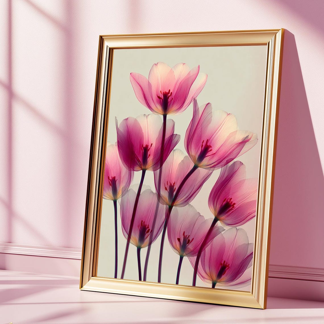 Transparent Pink Tulips Minimalist Botanical Floral Art Poster