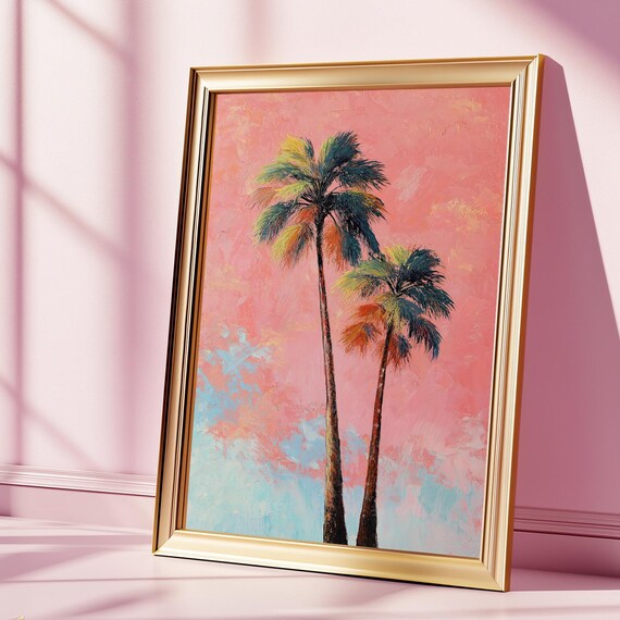 Pink Palm Trees Wall Art Tropical Sunset Leaves Print Beachy Boho Home Decor Physical Options Missygram