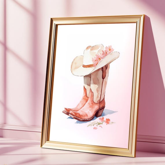 Cowgirl Boots Art Western Nursery Wall Print Coastal Dorm Decor For College Girls