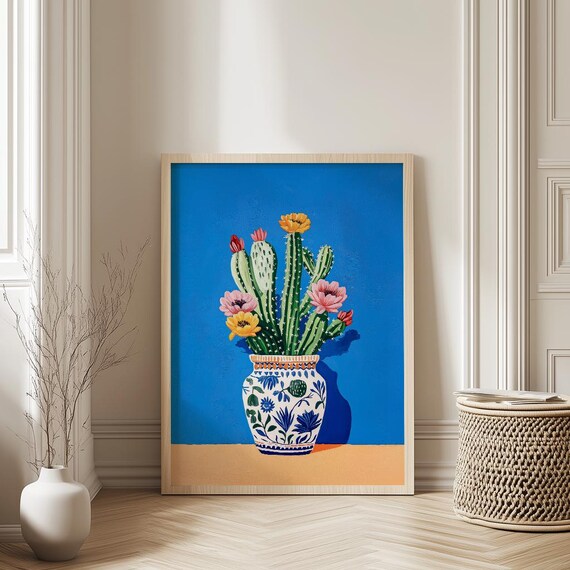 Vintage Mexican Cactus Poster Colourful Art Prints Traditional Artwork Floral Latin Decor Cultural Gift