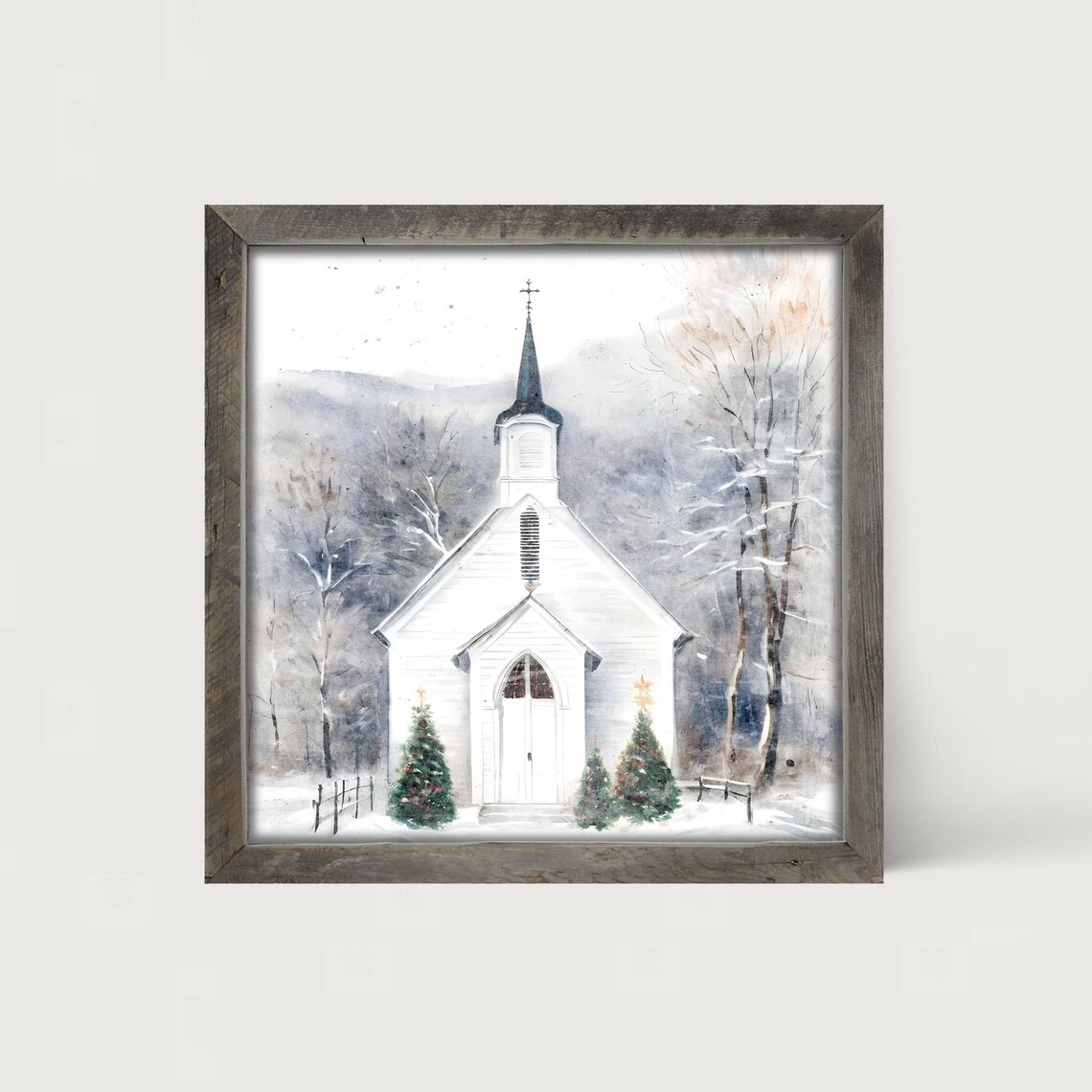 Winter Church And Christmas Trees Art Print - Image 4