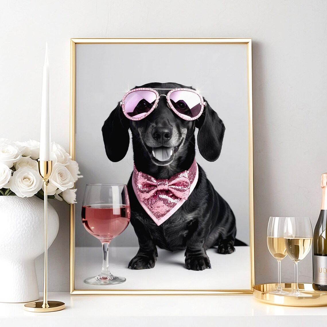 Dachshund Pink Gin Art Print, Funny Dog Gift - Image 3