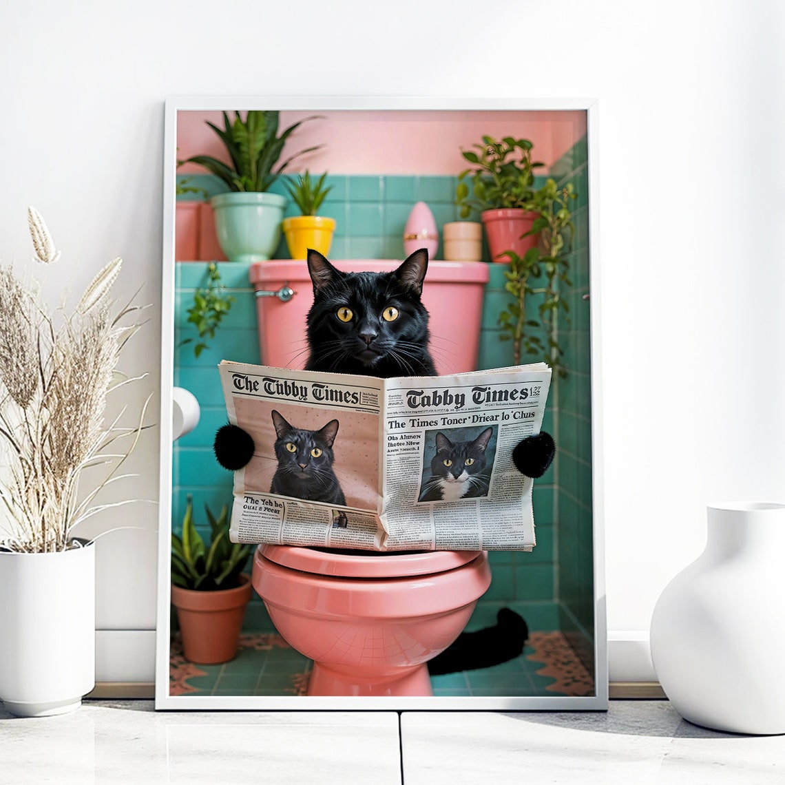 Black Cat on Toilet, Pink Preppy Bathroom Poster - Image 5