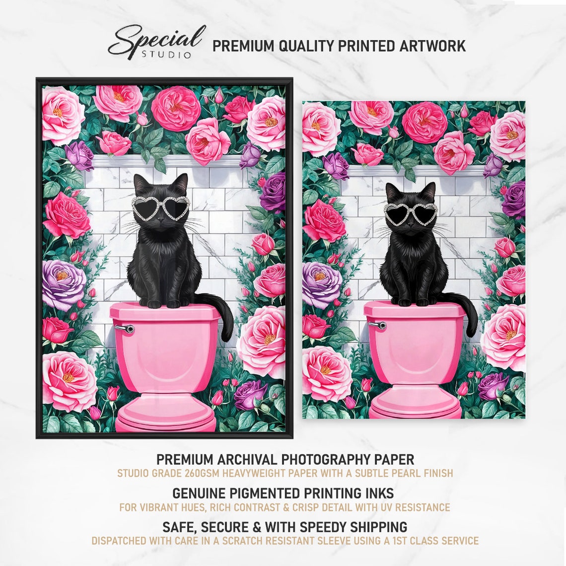 Black Cat Bathroom Toilet Print, Funny Wall Art - Image 2