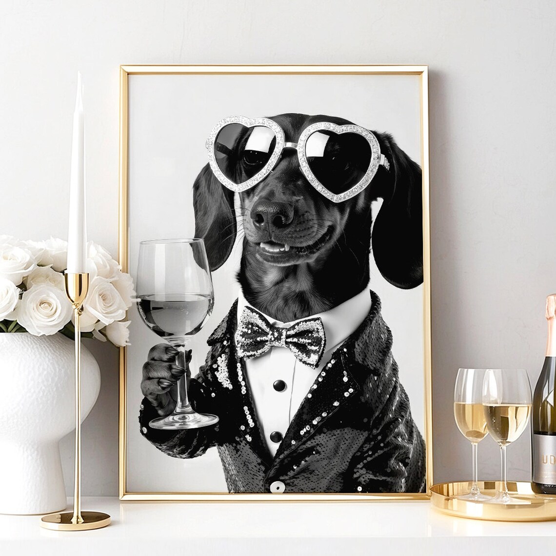 Dachshund Drinking Wine, Funny Dog Poster Print - Image 2