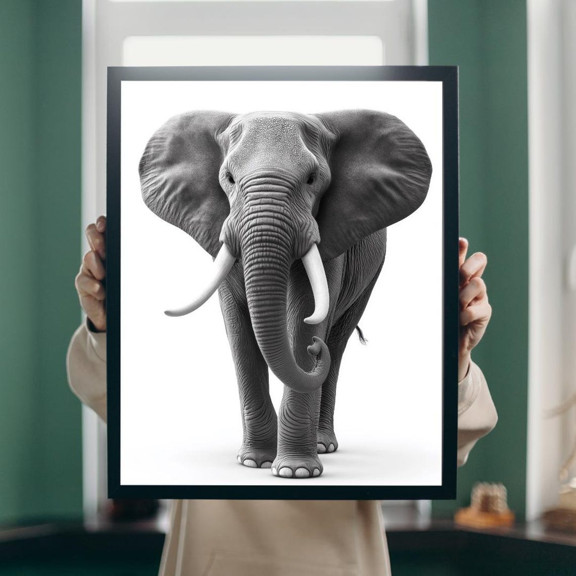 Gray Elephant Walking Forward Minimal White Background Art Poster - Image 5